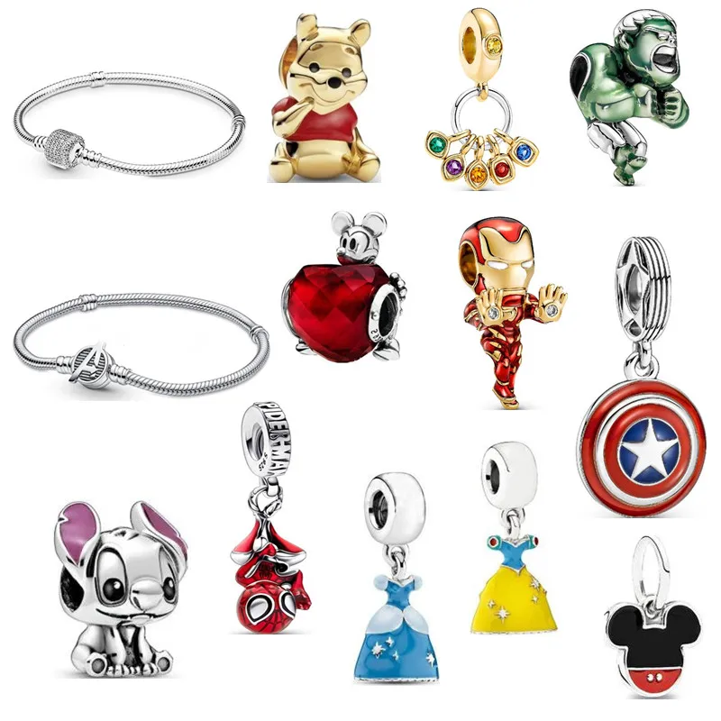 Disney 925 Silver Charm Fit Pandora Bracelet Mickey Minnie Cartoon Handmade Jewelry DIY Beaded Accessories for Women