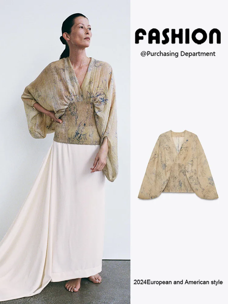 

Модная женская свободная комфортная блузка с V-образным вырезом и длинным рукавом, осень 2025, новинка, универсальный элегантный костюм-танк.