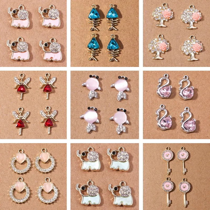 

10pcs/lot Cute Crystal Animal Charms Elephant Fish Pendant Charm for Jewelry Making Necklaces Earrings DIY Craft Supplies