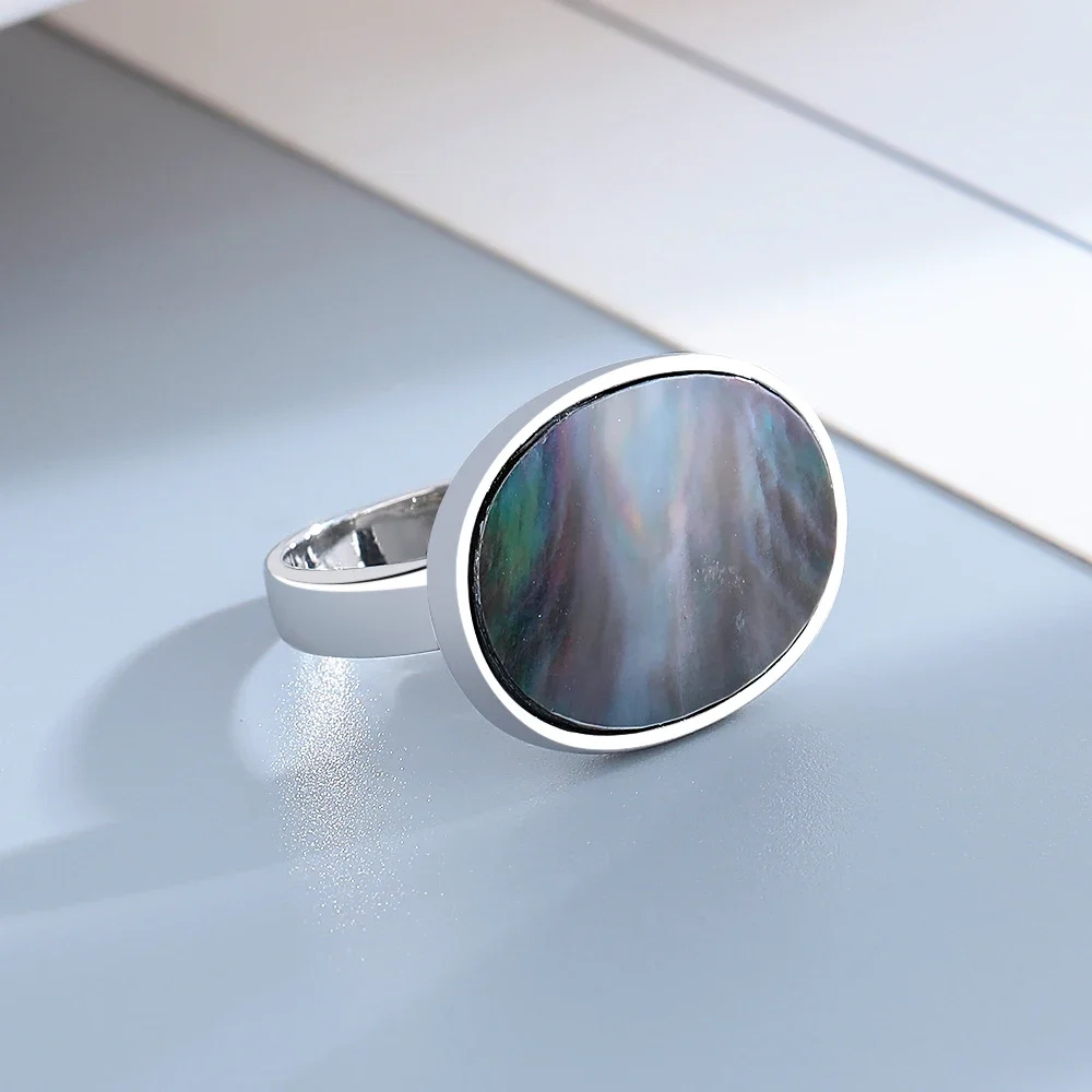 Vintage Natural Shell Ring 925 Sterling Silver Simple Rings Luxury Fine Jewelry Wedding Gift for Women
