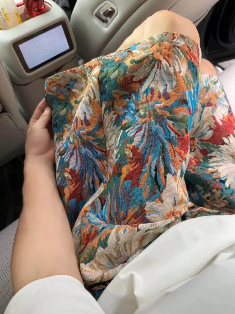 

Men's Heavyweight Ice Silk Knit Shorts Blue Floral Print Summer Beach Pants Casual Gym Workout 5 Panel Bottoms