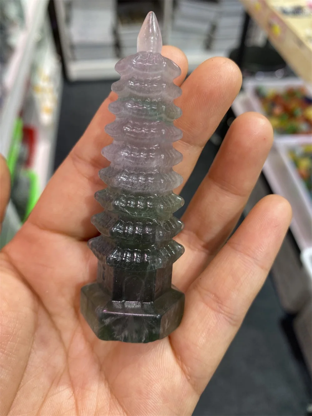 

1PCS Natural Stone Fluorite Pagoda Point Carved Stone Wenchang Tower Energy And Chakra Crystal Healing Crystals