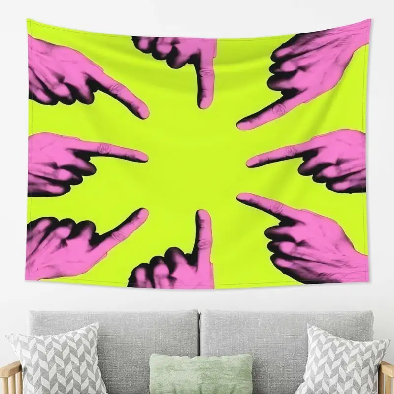 VIKAMA Pink Hands Pointing Tapestry Neon Pop Art Wall Art Funny Meme for Bedroom Living Space Dorm Apartment Room Decor