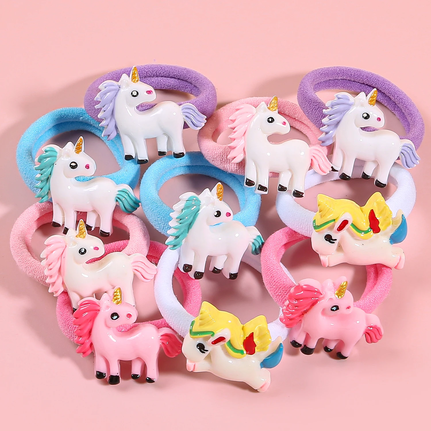 10 stücke Einhorn Elastische Haar Krawatten Nette Mädchen Weiche Nylon Elastizität Haar Bands Für Kinder Scrunchies Einhorn Party Kopfbedeckungen