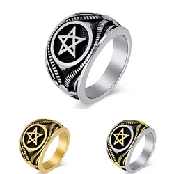 New Vintage Satanic Goat Pentagram Stainless Steel Ring for Men Party Jewelry