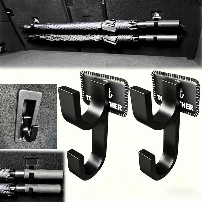 2pcs Car Trunk Hooks Universal No Drilling Storage Organizer for Umbrella Towel Fishing Rod Camping Gear Fits Most Cars