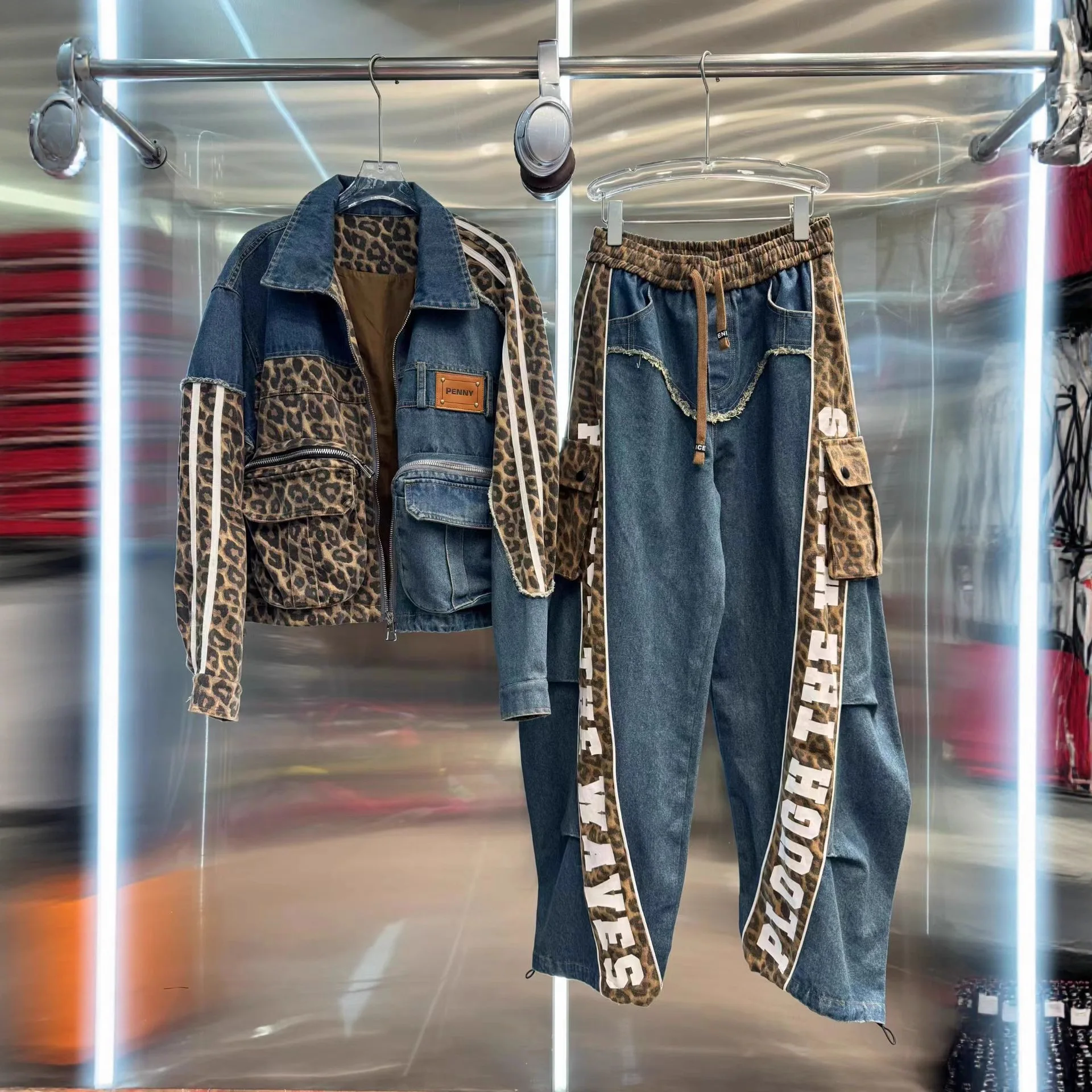 Veste en jean de Style européen pour femmes, imprimé léopard, Patchwork, grandes poches, manches AB, rayé, tendance, nouvelle collection printemps 2026