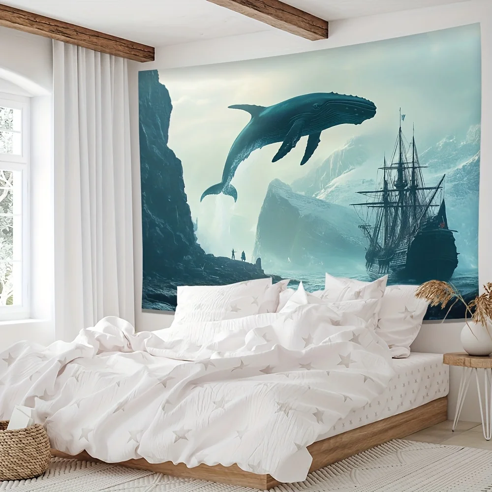 نسيج الحوت العملاق يغلق من نمط البحر مناسب لغرفة النوم وغرفة المعيشة والمكتب والحفلات قابل للغسل في الغسالة