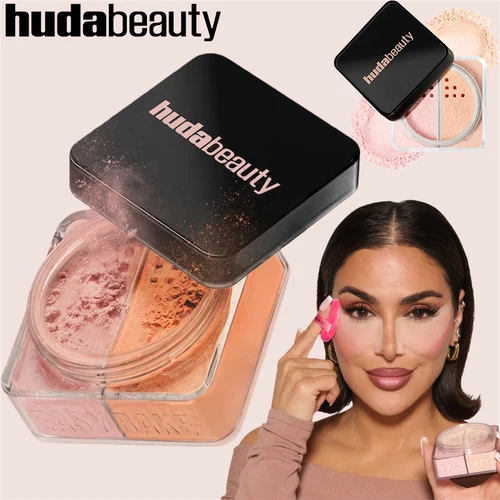 Imagen 1 del producto HudaBeauty Easy Bake Polvo Suelto Iluminador y Corrector Duo de Larga Duración, Control de Grasa, Maquillaje Natural a Prueba de Agua para Rostro