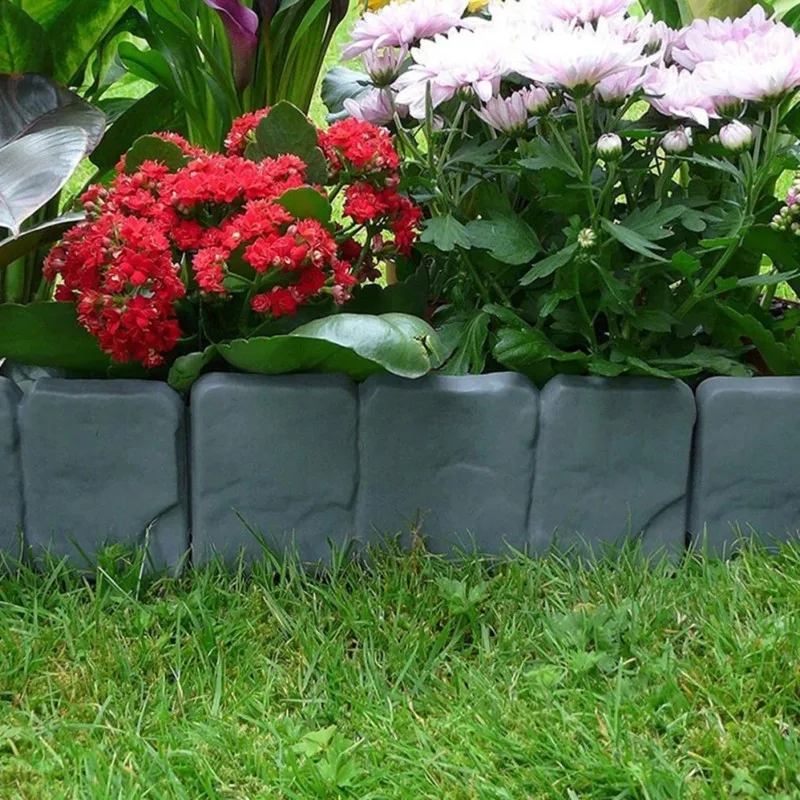 A74E-Foldable Fence, Plastic Garden Fence Panel Stone Simulation Border For Garden Edging Outdoor Patio Decoration, 10Pcs