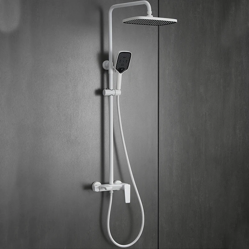 مجموعة صنابير حوض الاستحمام مع دش يدوي 3 وظائف الحائط صنبور حوض الحمام مجموعات صنبور حوض الاستحمام مع دش محمول أبيض #3