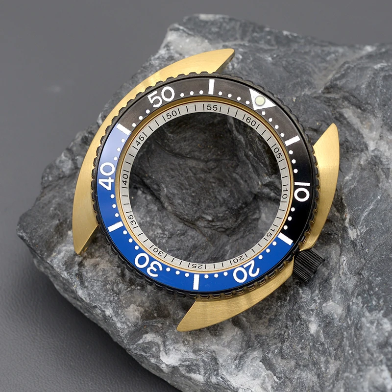 Gold Case Turtle Abalone Dive Men's Watch Case Fit Japan NH35 NH36A 7S 4R Movement Sapphire Crystal Stainless Steel 200m Waterp