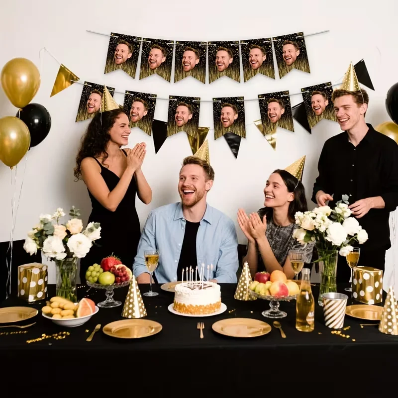 20/25/30/35/40PCS Custom Face Banner Personalized Photo Birthday Retirement Wedding Anniversary Bachelor Party Home Gift Garland