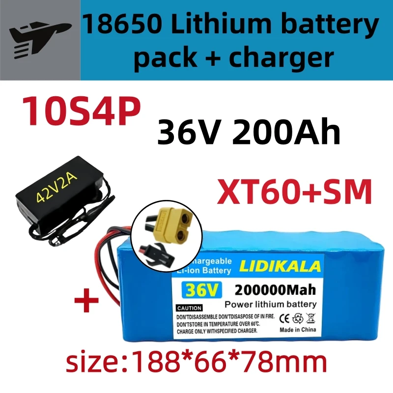 36V 200Ah Hochleistungsakku 18650 10S4P 500W mit BMS-Schutz und Ladegerät 42V für Elektrofahrzeuge