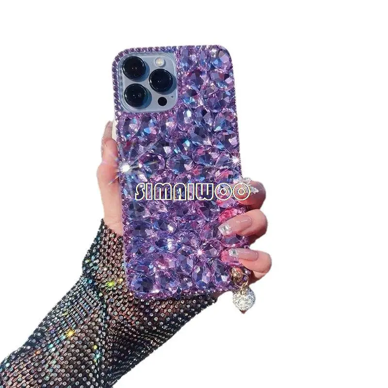 

Роскошный блестящий фиолетовый чехол для телефона Bedazzled iPhone 16, чехол с ручными стразами, защитный чехол для мобильного телефона, блестящий подарок на день рождения