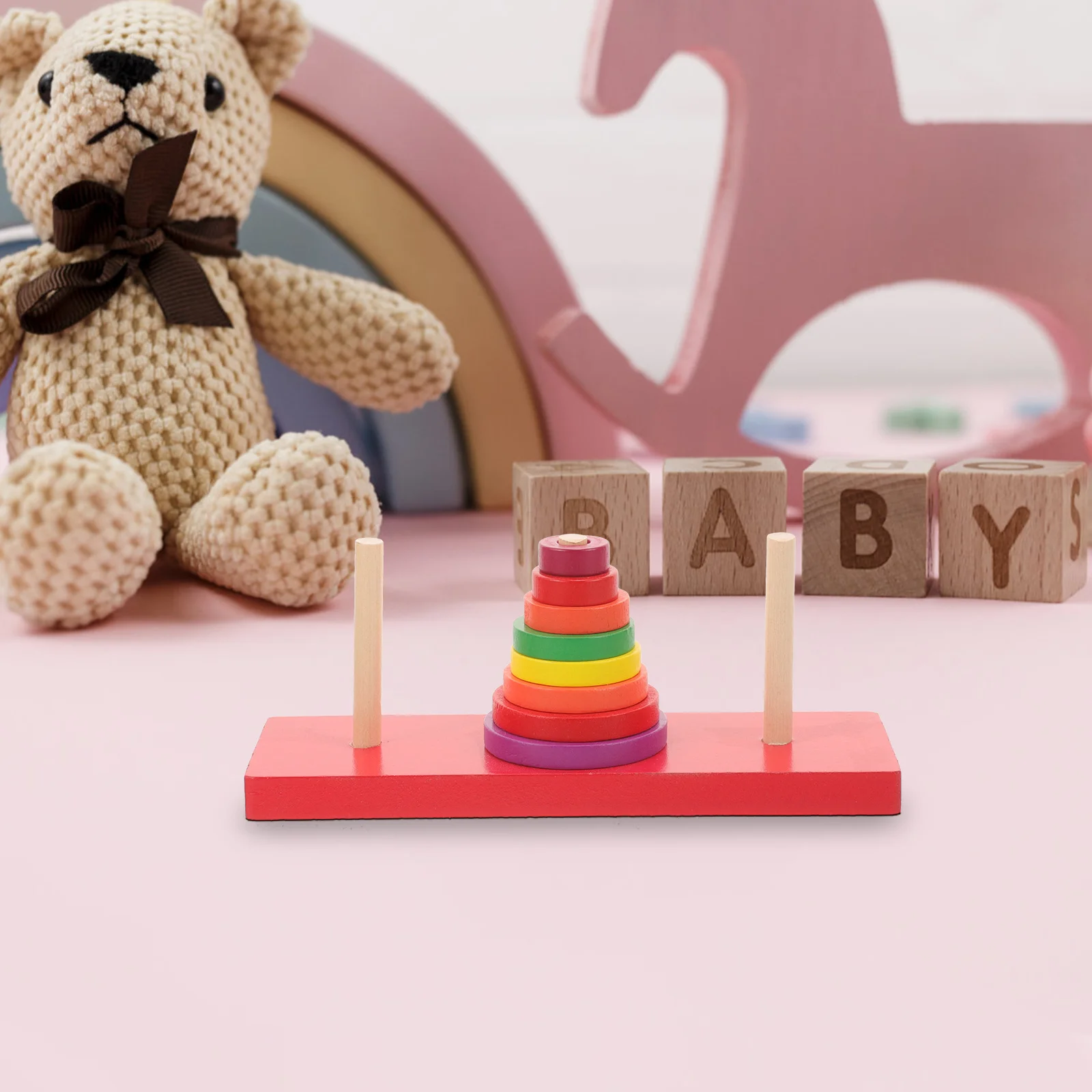 1 set 1 Set Wooden Hanota Stacking Game Colorful Ring Tower For Kids Educational Developmental Stacking Tower