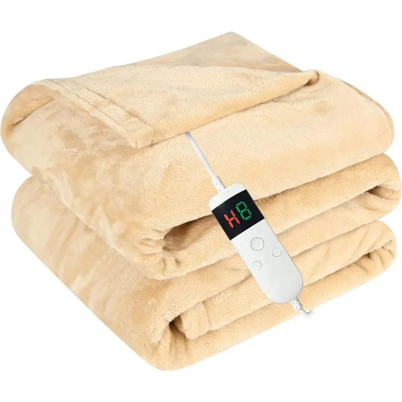 Electric Blanket Heated Throw, Soft Flannel Heating Blanket with 8 Hours Auto Off 10 Fast Heating Levels Machine Washable