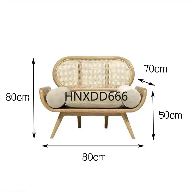 household single small apartment solid wood dining chair  Japanese-style medieval rattan fabric sofa