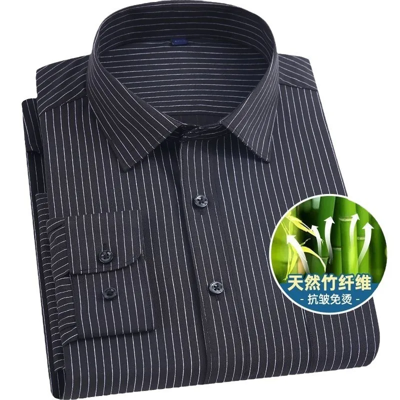 Men\'s long sleeve shirt Bamboo fiber stripes Business casual non-ironing high quality slim fit shirt comfortable and breathable