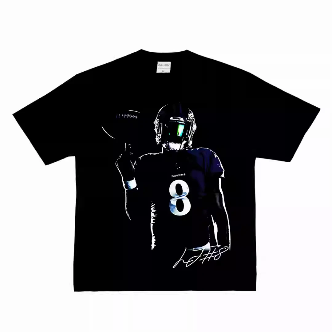 

Men's Casual Graphic T-Shirt Lamar Jackson Rugby Printed Lightweight Cotton Oversized Tee Vibrant Design Everyday Wear Highlight