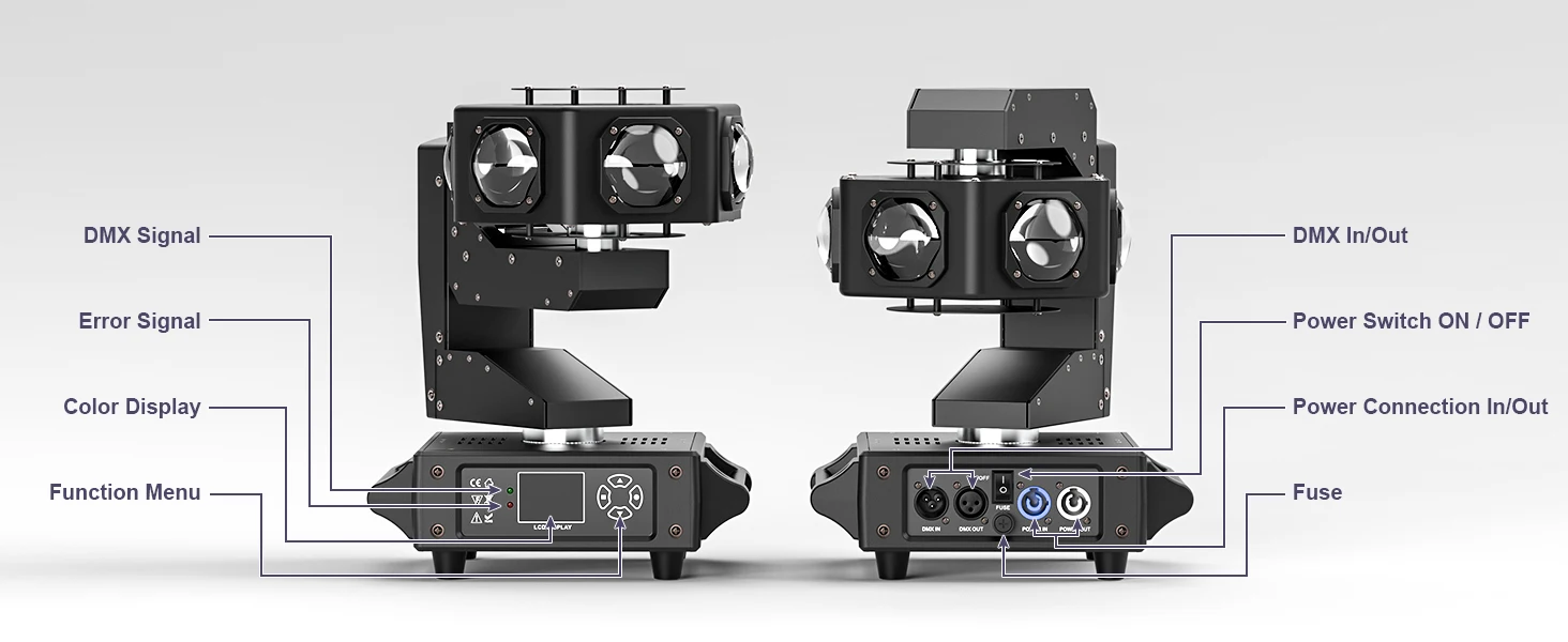 Yiflamefly 300W Beam Moving Head Lichter RGBW 6LED 360 ° Rotierende Bühnenbeleuchtung DMX512 14/16CH DJ-Licht für Disco, Hochzeit, Party, Show – Detail 4