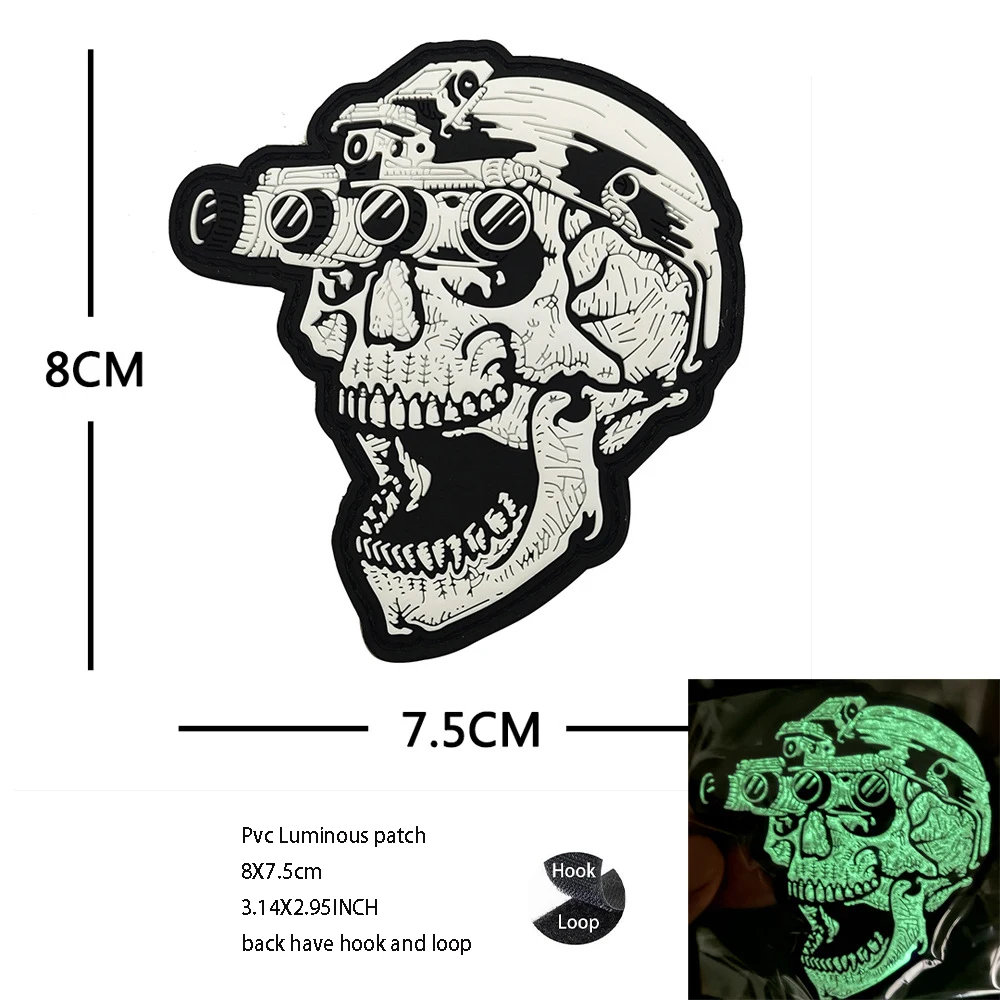 Night Vision Device Skeleton Tactical 3D PVC Rubber Skull Hook Loop Armband Luminous Badge Helmet Uniform Backpack Emblem