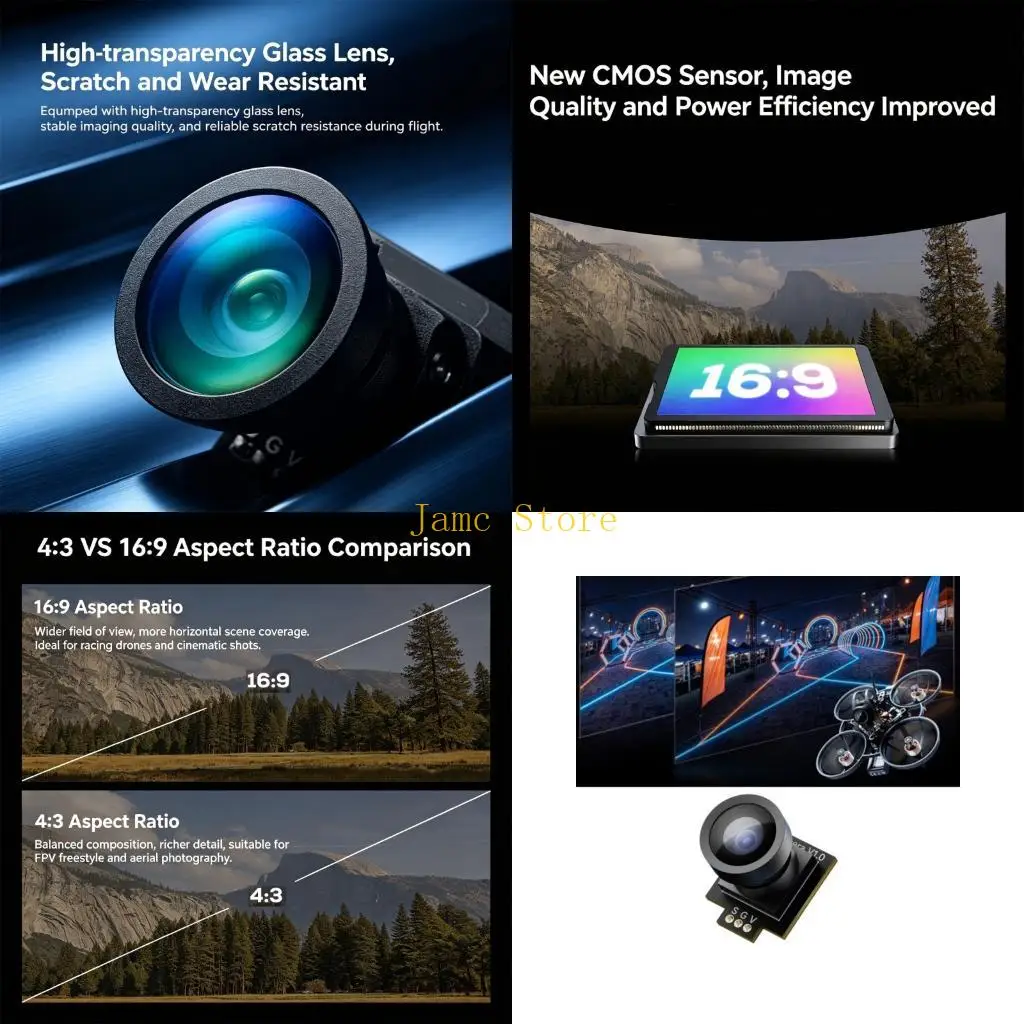 LX0B Wide Lens Camera for Miniture FPV Builds, 173Degree 600TVL NTSC Camera Module for Air 1S, 3 Pin 5-12V Setup for Racing