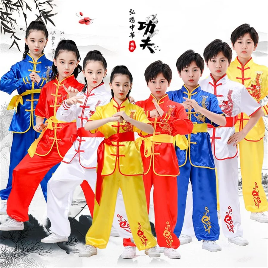 Fato de KungFu chinês tradicional para crianças, terno Tai Chi, uniforme de arte marcial, logotipo personalizado, roupas para meninos e meninas, KungFu