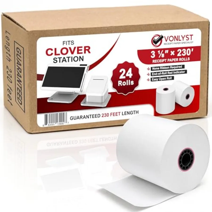 

Clover Station Receipt Paper 3 1/8" x 230' Pack Thermal Paper for Clover Station and Duo C505, Compatible P100 P500 P550 BPA Fr