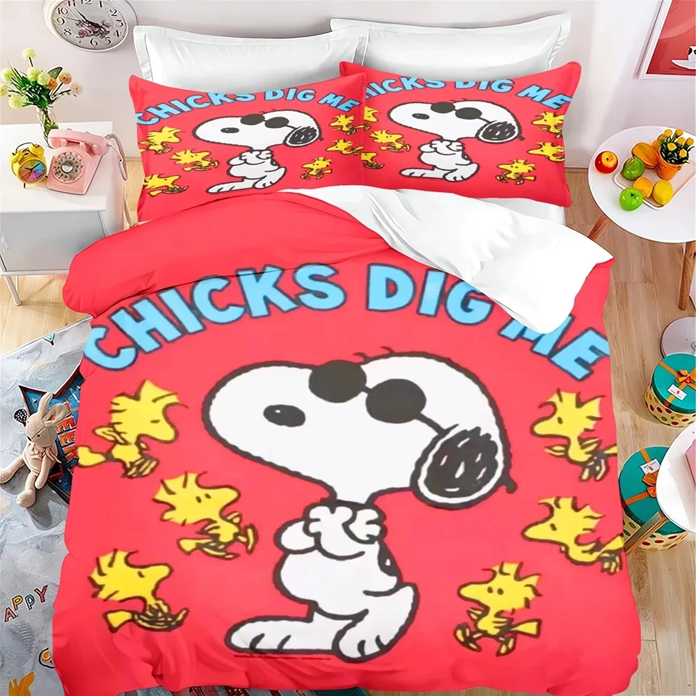 Snoopy Duvet Cover 3-Piece Set Children Happy Puppy Cartoon 100% Polyester Soft Breathable Comforter animation Bedding