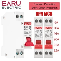 DZ30-32 DPN 1P+N Mini Circuit Breaker MCB 6A 10A 16A 20A 25A 32A Din Rail Mounting Cutout Miniature Household Air Switch OEM DIY