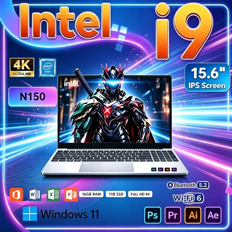 15.6 Inch Full HD IPS Laptop 120Hz Screen Intel Core N150 32GB RAM 2TB SSD Backlit Keyboard Long Battery Life Windows 11