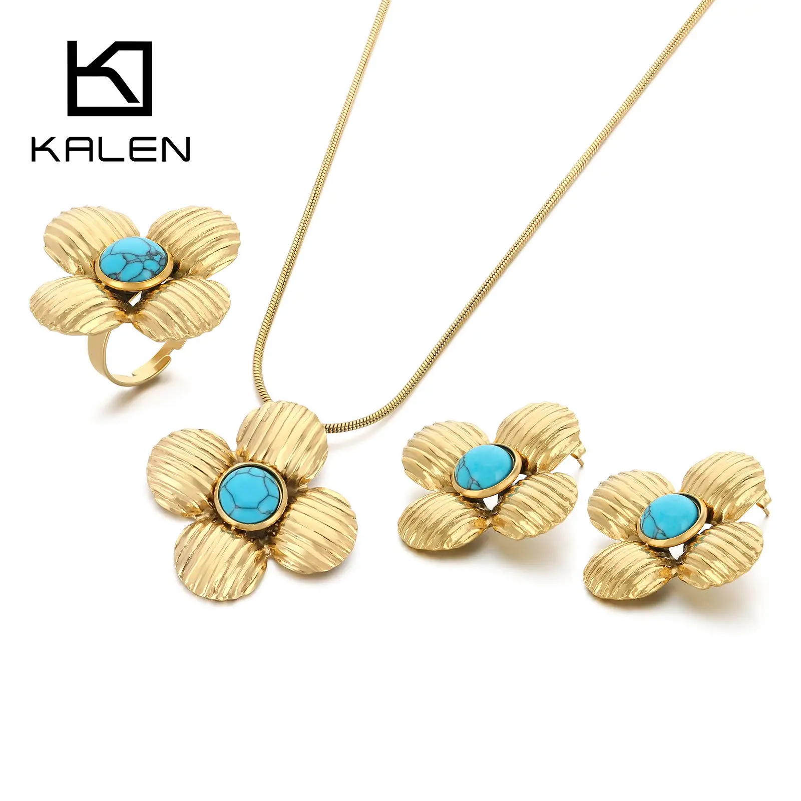 

Beauti Flowers and Plants Jewelry Set For Women Necklace & Earring & Ring - Stainless Steel 304 - KS225382-LX