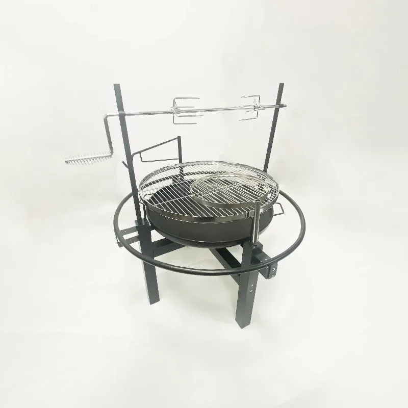 Multifunction Outdoor Stainless Steel Charcoal Barbecue Rotisserie Fire Pit with 2 Layers Cooking Grid