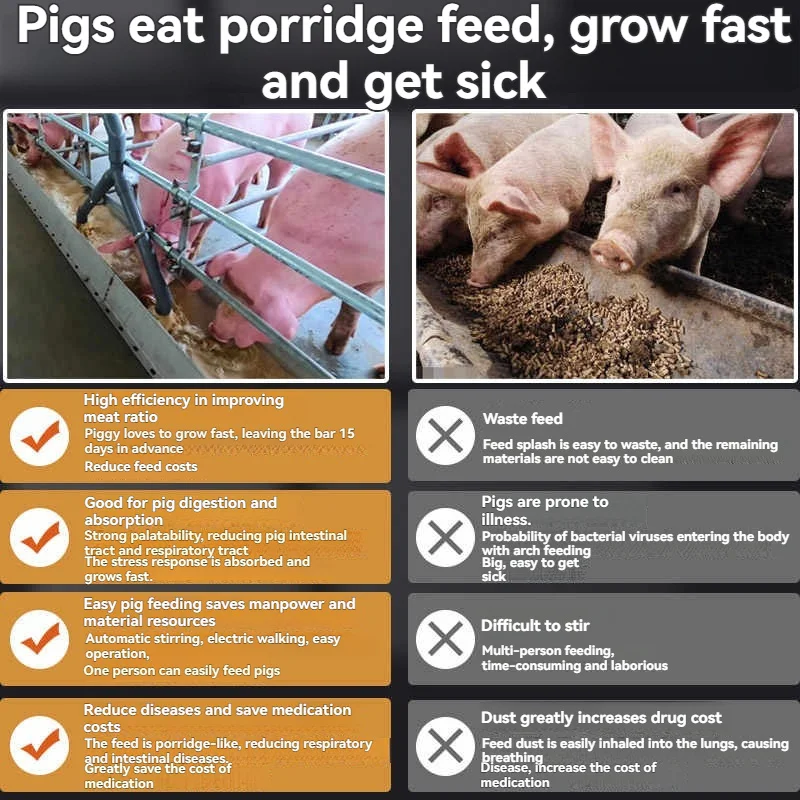 เกวียนอาหารหมูอัตโนมัติขนาด 450 กก. - ระบบให้อาหารของเหลว/จมหกไฟฟ้าสําหรับฟาร์มสุกรพร้อมการไหลที่ปรับได้และการออกแบบรถเข็นมือถือ