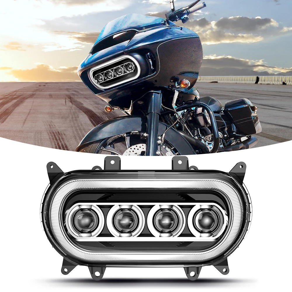 

DOT Approved Dual LED Headlight Motorcycle Accessories Headlights For Harley Road Glide White Halo Led Headlamps