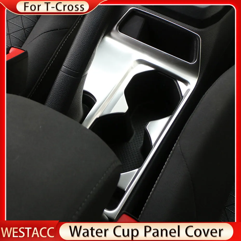 Car Center Console Water Cup Panel Sticker Trim Cover for Volkswagen VW T-Cross Tcross 2018 2019 2020 2021 2022 2023 Accessories