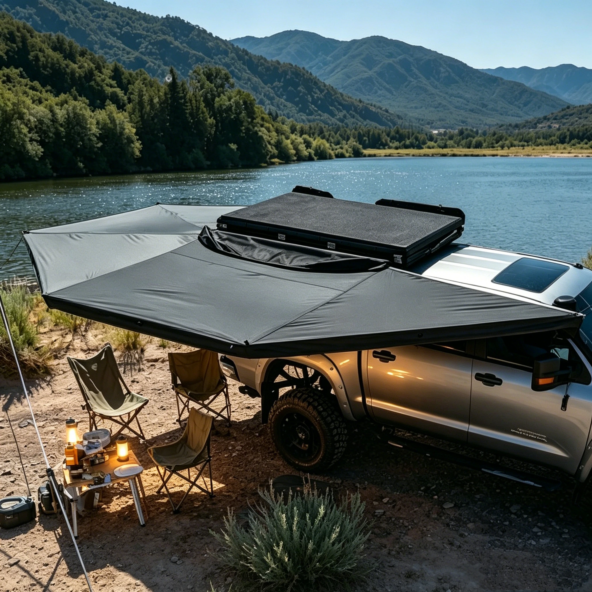 270 Degree Awning Freestanding Quick Open Car Side Awning Aluminum Alloy UPF50+ Waterproof for SUV Truck Overlanding