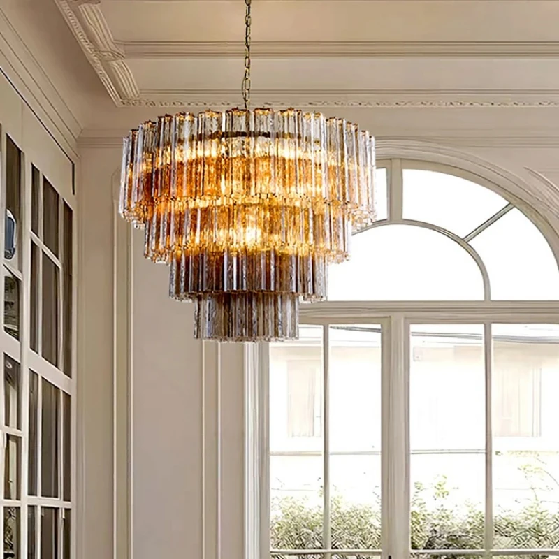 Round Smokey Gray Glass Pendant Lights LED Home Decor Classical Taper Hanging Lighting Fixture Living Room Chandeliers Light