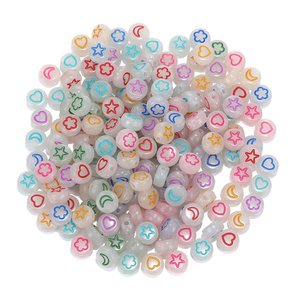 100 Stück 7mm Bunte Stern- und Mondperlen Leuchtende Perlen Abstandshalterperlen Leuchten im Dunkeln für Schmuckherstellung DIY Anhänger Armband Halskette – Detail 6