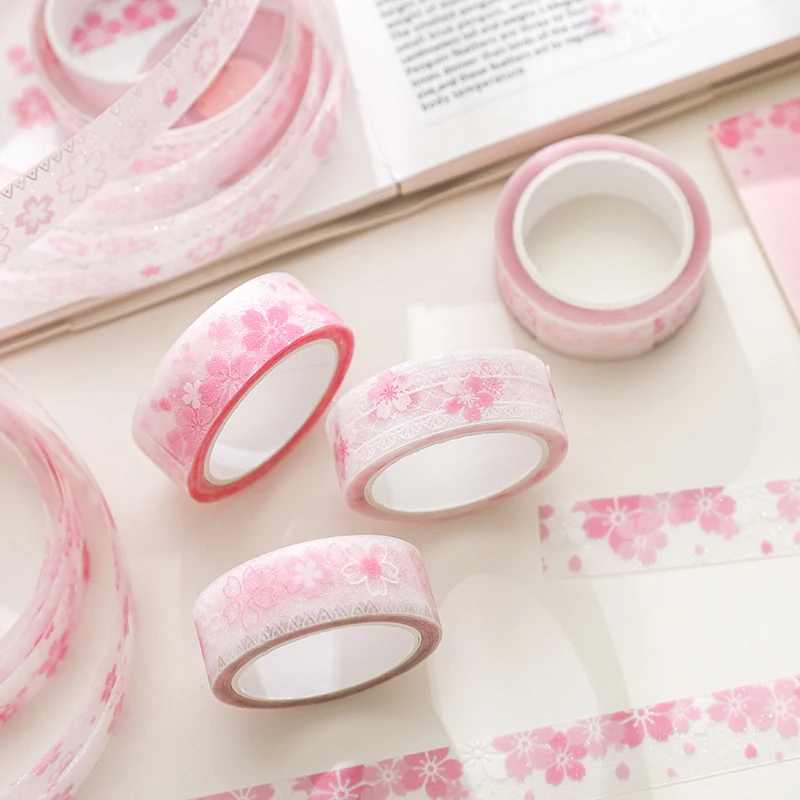 1~8 Rollen Frühlings-Kirschblüten-Bänder, Scrapbooking-Aufkleber, Material, perfekt für Journaling, DIY-Scrapbooking-Zubehör