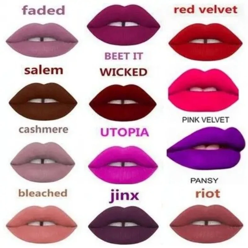 

12 Colors Waterproof Velvet Black Lipstick Lipgloss Kiss Proof Lipstick Matte Tint Rouge Makeup Make Up Nude lip stick Lip Gloss