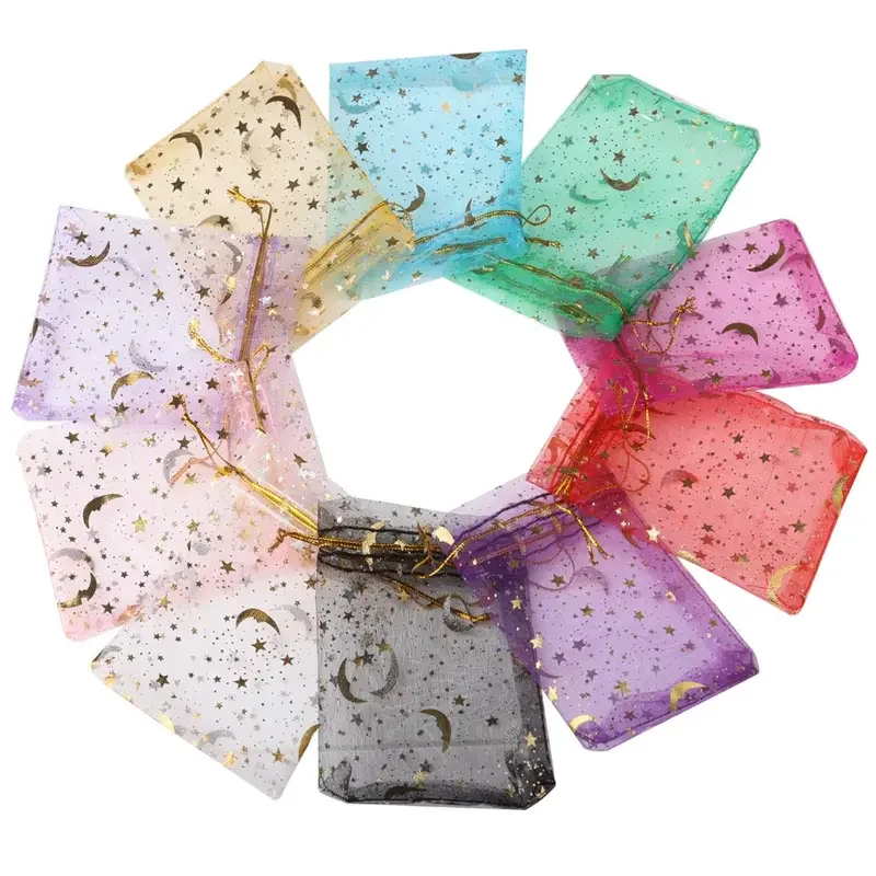 Bolsas de Organza para joyería, bolsitas transparentes de tul con cordón, para regalo, boda, fiesta, recuerdo, organizador de joyas, 50/100 piezas