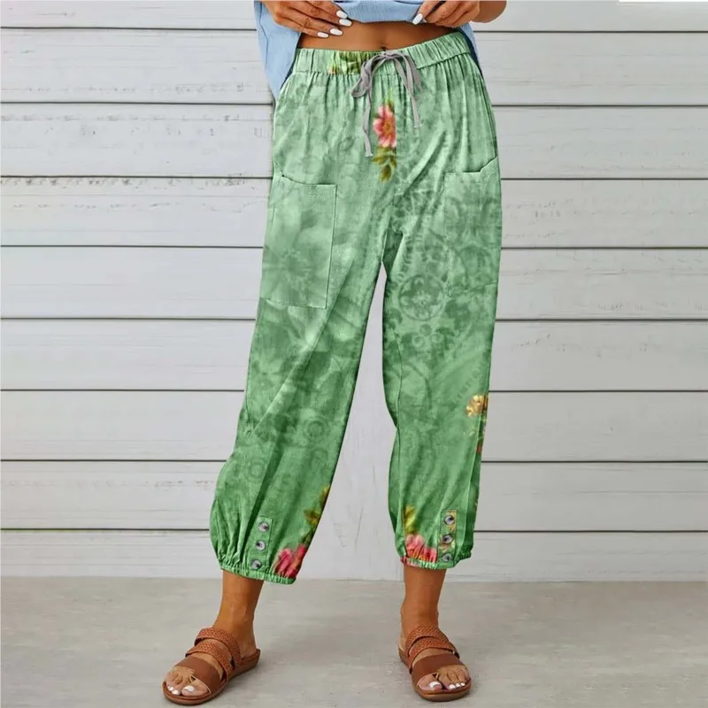 Pantalones largos con estampado Floral para mujer, pantalón holgado Vintage de piernas anchas con cordón, estilo informal, novedad de otoño, 2024