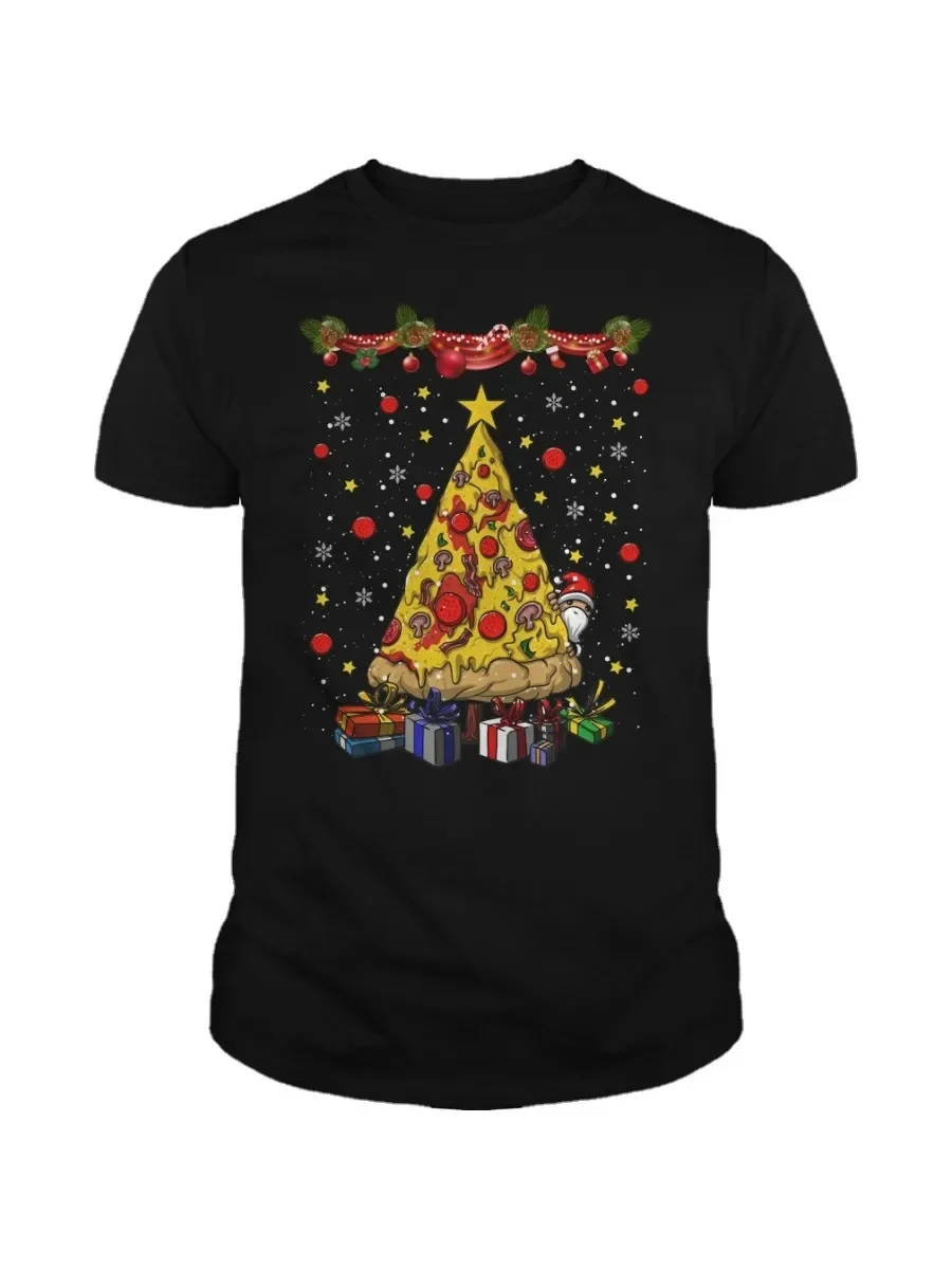 Funny Pizza Christmas Tree T-Shirt. Summer Cotton Short Sleeve O-Neck Mens T Shirt New S-3XL