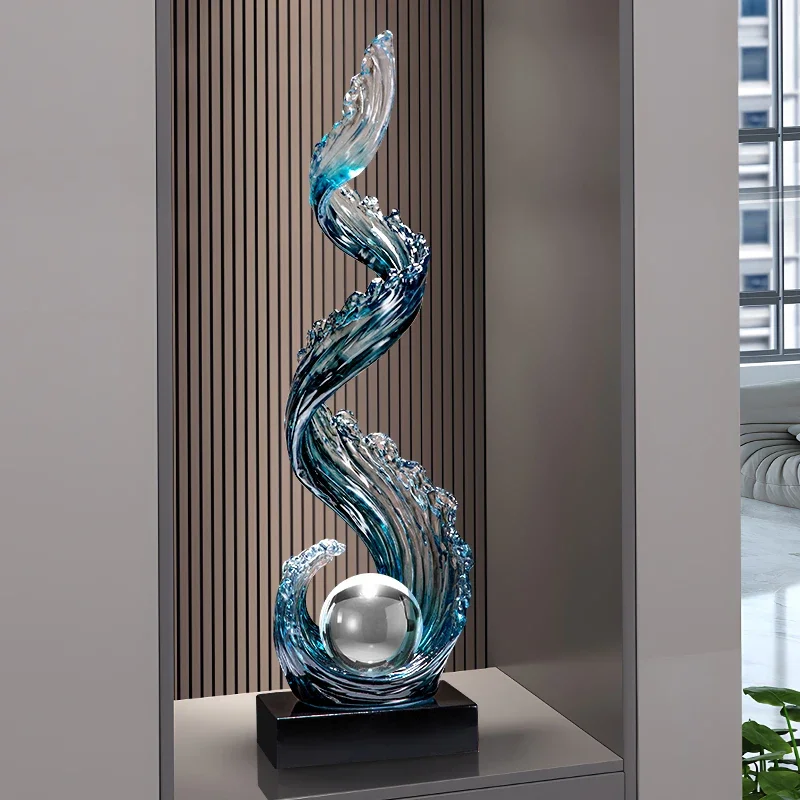 Blue Resin Sculpture Luxury Living Room Entrance Vertical Art Decoration Customized,Home Decor Wind and Water Rising Decorations