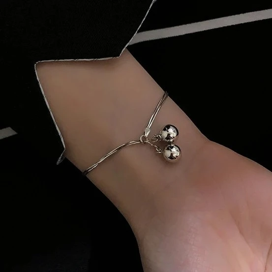 

Real 925 Sterling Silver Double Layered Chain Bell Charm Bracelets for Women Trendy Fine Jewelry Geometric Accessories