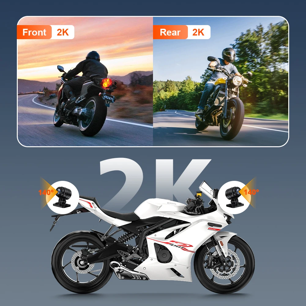 Dual 2K No Screen Motorcycle DVR Full Body Waterproof Moto Camera WiFi GPS Dash Cam Front Rear Driving Video Recorder Black Box