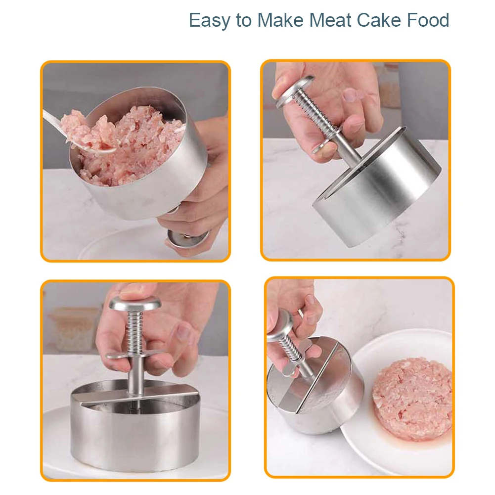 

Round Manual Hamburger Patty Maker Press Non-Stick Stainless Steel Adjustable Hamburger Patty Maker for Beef Meat BBQ Barbecue