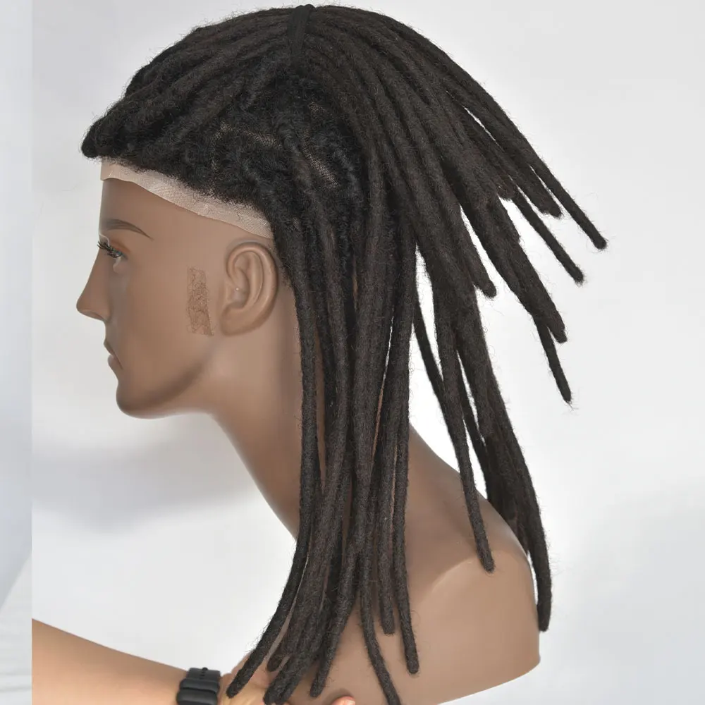 Human Hair Dreadlock Crochet  Toupee Transparent Full Lace Base Afro Dreadlock Extensions Toupee For Men and Women 0.8cm